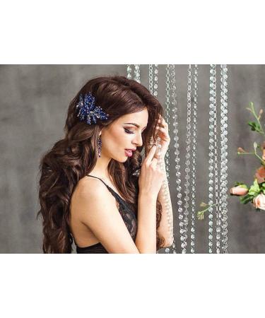 Beryuan Royal Sapphire Opal Hair Comb | Bridal Blue Crystal Flower Wedding Hair Accessory | Gift for Her | Party Headpiece for Bride Bridesmaid Girls (Blue) - Buy Online on SooperMarket.com