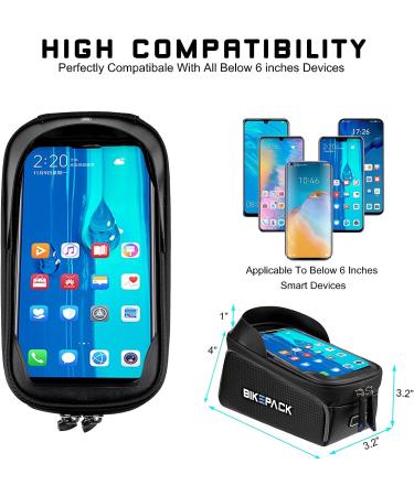 BIKEPACK Waterproof Bike Phone Bag - Top Tube Handlebar Bag with TPU Touch Screen Sun Visor - Durable & Large Capacity - Fits Phones Under 6.5'' | BPOB24 - Buy Online on SooperMarket.com