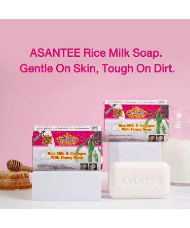 Asantee Rice Milk Collagen Honey Body Soap 125g - Soft, Clear, Radiant Skin - Long-Lasting Scent - Buy Online on SooperMarket.com