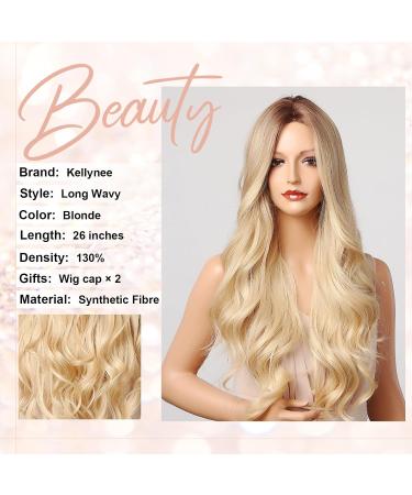 Kellynee Ombre Blonde Wig for Women - Synthetic Hair with Dark Roots | Perfect for Everyday Halloween Parties & Cosplay - Buy Online on SooperMarket.com