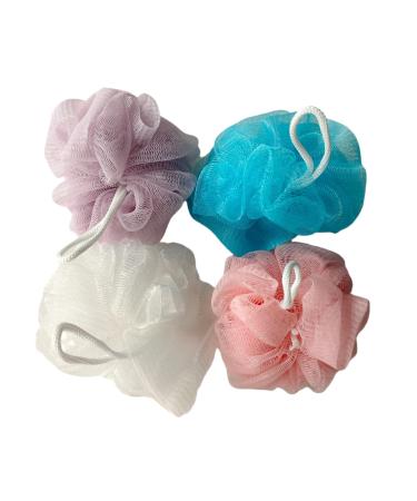 Mesh Loofah Sponges, 4-Pack Small Loofahs for Kids Colorful Sponges Mesh Pouf Resuable Shower Sponges Loofah Bath Ball Back (4 Count (Pack of 1))