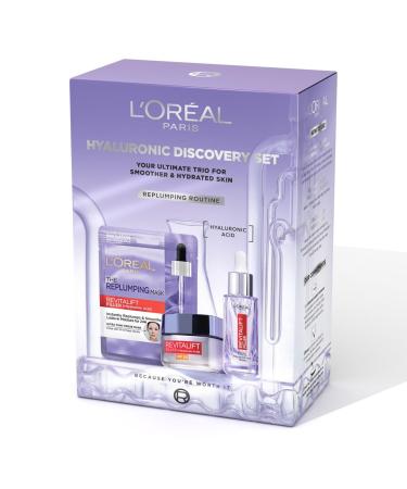 L'Or al Paris Hyaluronic Discovery Set Gift Set - Revitalift Filler 1.5% Hyaluronic Acid Serum Day cream and Replumping Tissue Mask