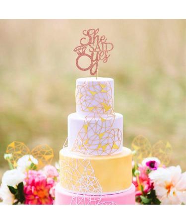 Unimall Rose Gold 'She Said Yes' Cake Topper - Perfect for Engagement Bridal Shower & Bachelorette Party Decorations | Multi-Color Delivery Available - Buy Online on SooperMarket.com