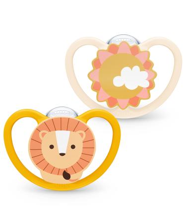 Nuk Space Schnuller |Pacifier with extra ventilation |BPA-free silicone |18-36 months |Lion & sun |2 pieces of beige 18m+ standard beige