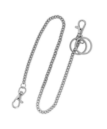 18" Silver Nickel Plated Pocket Keychain String with Both Ends Lobster Claw Clasp Trigger Snap Handle for Belt Loop, Purse Handbag Strap, Keys, Wallet, and Traveling