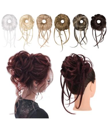 REECHO Messy Bun Hair Piece 1PC Super Long Tousled Updo Hair Bun Extensions Wavy Ponytail Hair Scrunchies with Elastic Band Hair Accessory for Women - Wine Red