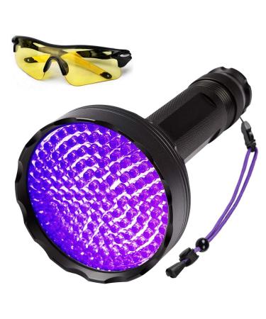 UV Schwarzlicht Newest 128 LEDs UV flashlight with UV protective glasses for pet creep core tectors 395nm UV light Scorpion Torch lamp for fake banknotes urine of dogs cats and other pets