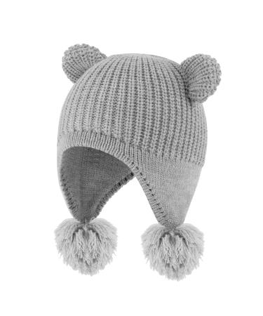 KAKU NANU Toddler Winter Hat Cute Double Pom Pom Earflap Hat Warm Beanie with Fleece Lined More Colors Suitable for Baby Boys and Girls from 6 Months to 4 Years 2-4 Years Grey