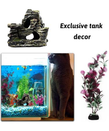 QUOZUO 25-Piece Aquarium Plants Decoration Set | Colorful Artificial Plants & Resin Cave Fish Tank Ornaments - Enhance Your Aquarium Today! - Buy Online on SooperMarket.com
