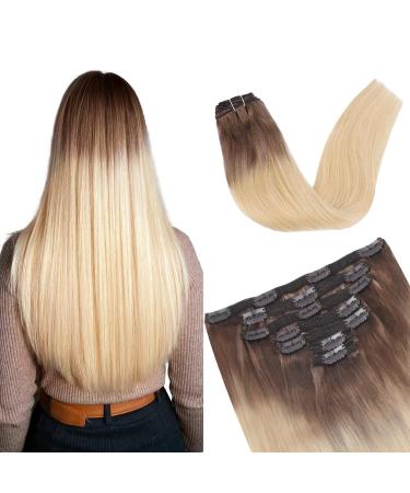 Vlasy Clip in Hair Extensions Human Hair 7 Pieces Clip in Hair Extensions Real Human Hair Seamless Straight Natural Thick Weft Human Hair Clip in Extensions for Women T8A/60+T8A/60# 16 Inch(80 g) 16 Inch (80 g) T8A/60+T8A/60#