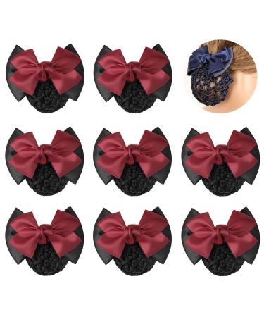TXIN 9 Pieces Women Hair Snood Net Bun Cover Knit Hairnet  Satin Bow Crochet Bowknot Snood Barrette Mesh Work Hairnets Clip Hair Accessories for Womens Girls  Non-slip Red Net Bun Snood