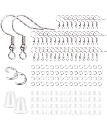 Stainless Steel Earring Hooks French Ear Wire, 600pcs Earring Making Findings Parts Jewels DIY Supplies Kits, with Silicone Earring Backs Stoppers & Open Jump Ring