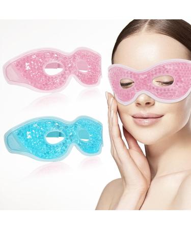 MIVORA Cooling Gel Mask for Puffy Eyes Reusable Hot Cold Therapy for Migraine Headache Dark Circles Dry/Swollen Eyes Sinus Pain Light Blue (blue+pink)