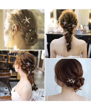 4 Starfish Hair Clips 2 Flower Hair Clips Wedding Accessories Diamond Hair Clips Elegant Non-Slip Hair Accessories for Girls Flower Girl - Buy Online on SooperMarket.com