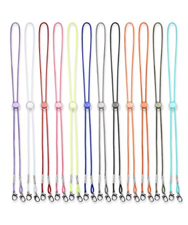 12-Color Pack Unisex Adjustable Length Face Mask Elastic Lanyard Strap Convenient Neck Cord Slider Retainer Pressure Relief Ear Loop Extender Holder Lobster Claw Clasps Polyester Fabric Adult and Kid