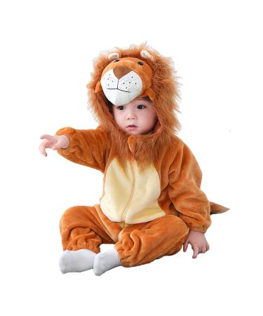 Doladola Unisex Baby Spring Autumn Animal Romper Baby Boys Girls Flannel One Piece Pyjamas 3-6 Months Lion