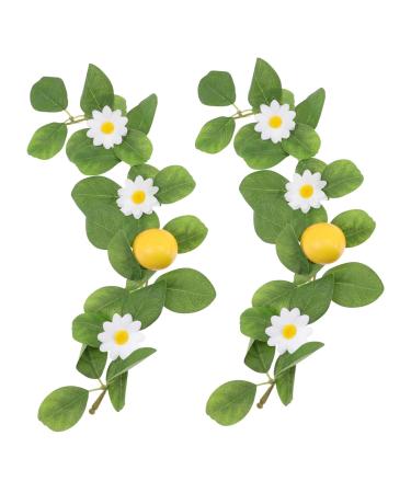 ABOOFAN 2pcs Simulation Lemon Pendant Artificial Flower Garland Fake Lemons Flower Plants Greenery Decor Floral Wreath Artificial Fruit Garland Plant Garland Plastic Summer Ring Yellow 35.00X13.00X5.00CM