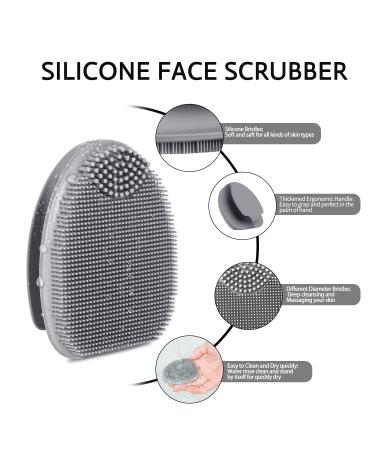 HieerBus Silicone Face Scrubber - Manual Exfoliating Brush for Sensitive Skin - Blackhead Removing, Pore Cleansing and Massaging Tool - Grey+White - Buy Online on SooperMarket.com
