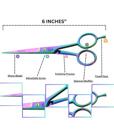 Glamified Glam Rainbow 6" Hairdressing Scissor for Professional Hairdressers Barbers Stainless Steel Hair Cutting Shears - for Salon Barbers Men Women Children and Adults - Buy Online on SooperMarket.com