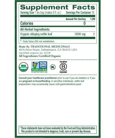 Organic Nettle Leaf Herbal Tea - Caffeine-Free, 16 Wrapped Bags | Traditional Medicinals - Buy Online on SooperMarket.com