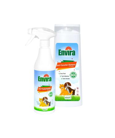 Envira anti-parasite set for dogs & cats-protection against ticks fleas & larvae-including 400 ml anti-parasite shampoo & 500 ml anti-parasite spray