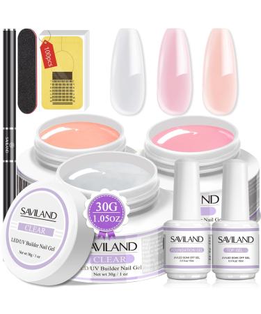Saviland build -up gel for Geln gel - 3Pcs * 30g Clear nudes pink hard gel for nails extension gel set with 100PCs nail shapes & nail brush nail art manicure set transparent pink nude