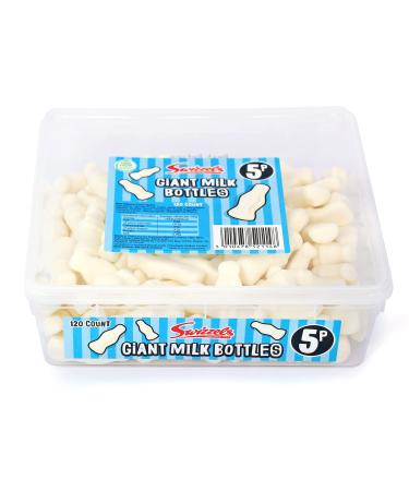 Swizzels Giant Milk Bottle Sweets Milk Flavour Foam Gums- Tub of Sweets (120 Sweets)
