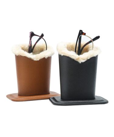 Bivisen Glasses Holder Modern Velvet Plush Lining PU Leather Eyeglass Holder Case Black/Brown