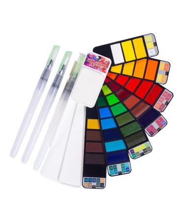 Artsy Watercolor Paint Set   42 Assorted Colors with 3 Brushes   Perfect Foldable Watercolor Field Sketch Set for Outdoor Painting  Travel Pocket Watercolor Kit