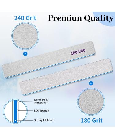 12pcs Professional Nail Files 180/240 Grit for Natural & Artificial Nails - Double Sided Emery Boards for Thick Nails - Washable Edge - Buy Online on SooperMarket.com
