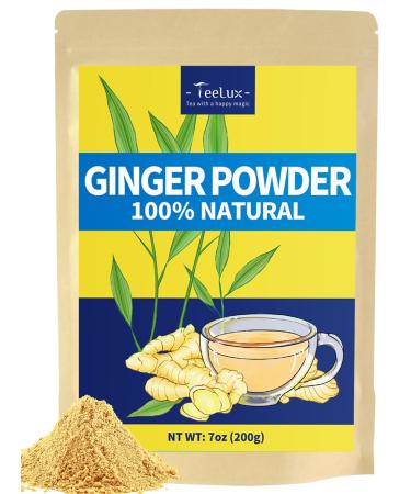 TeeLux Ginger Vegan Caffeine Free Rich in Antioxidant 100% Pure Ground Ginger Root 200g Use for Tea Drinking Cooking Baking Smoothie 200.00 g (Pack of 1) Ginger 200.00 g (Pack of 1)