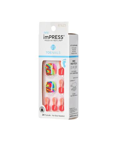 KISS imPRESS Sugarpop Square Press-On Pedicure Nail Kit | Glittery Multicolored Toenails + Prep Pad, Nail File, Cuticle Stick, 24 Nails - Buy Online on SooperMarket.com