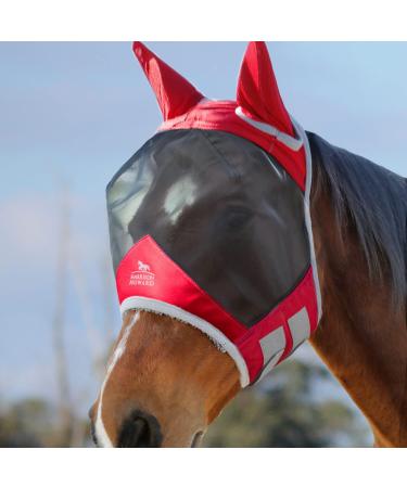 Harrison Howard CareMaster Pro Luminous Horse Fly Mask UV Protection with Ear Protection Red Thoroughbred (M) Thoroughbred (M) ruby red