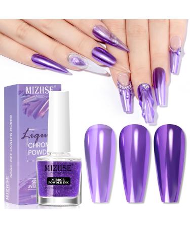 MIZHSE Nail Powder Dust Liquid for Gel Polish Purple Metallic Nail Magic Mirror Effect Soak off UV LED 10ml MJY008