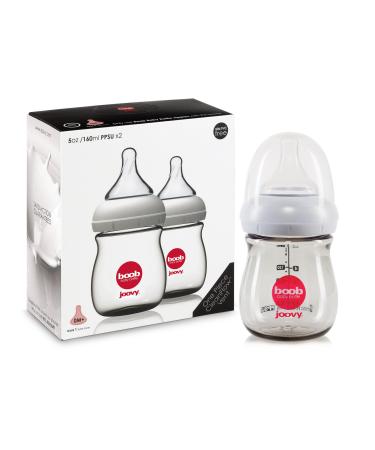 Joovy Boob Baby Bottles Made from Durable Medical-Grade PPSU with CleanFlow Vent Technology to Prevent Nipple Collapse Negative Pressure and Colic Symptoms (5oz 2pk) 2 Count 5 Ounce