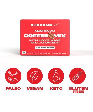 Shroomzup Mushroom Coffee Instant (15 Pack) - Lion's Mane and Cordyceps Superfood Coffee for Keto Vegan Paleo - Brain Focus & Productivity Boost - Buy Online on SooperMarket.com