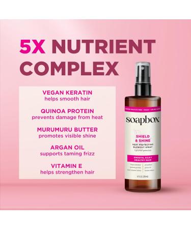 Soapbox Heat Protectant Spray - 8oz 3-in-1 Heat Protection Shine Boosting & Anti-Frizz - Vegan Silicone & Sulfate Free Color Safe Hair Care - Buy Online on SooperMarket.com