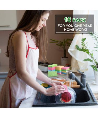 Biodegradable Colored Kitchen Sponge 16-Pack - Non-Scratch Cellulose Dishwashing Sponge - Natural Cleaning Scrub - 16 Count - Buy Online on SooperMarket.com
