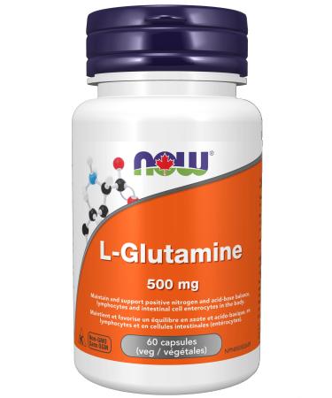 NOW Supplements L-Glutamine 500mg Capsules 60 Count Unflavored 60 count (Pack of 1)