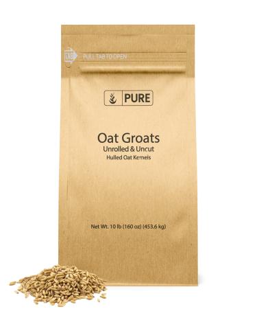 Oat Groats (10 lbs) by PURE, Uncut, High in Protein, Whole & Hulless Oat Kernels, High in Fiber, Eco-Friendly Packaging 10 Pound (Pack of 1)