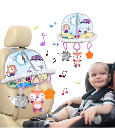 Hotut toy for car ride baby baby car seat toys with mirrors and 3 hanging toys baby activity toys for babies from 0-12 months -Ofuchstil