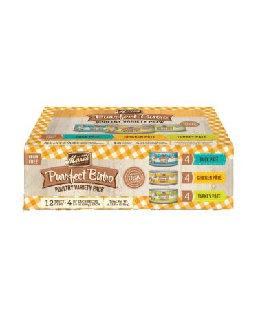 Merrick Purrfect Bistro Grain Free Canned Wet Cat Food Poultry Variety Pack 5.5 Ounce (Pack of 12)