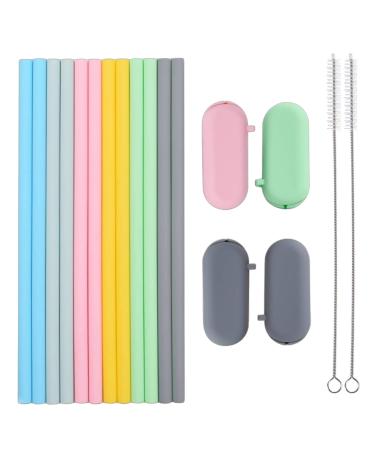 12-pcs Reusable Silicone Drinking Straws with 4 Carrying Bags and 2 Cleaning Brushes - BPA-Free Eco-Friendly Durable Suitable for Hot and Cold Drinks and Ideal for Kids Travel and Parties | L'S