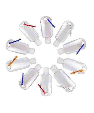 Refillable Plastic Bottles with Flip Top 50ml Travel Size Belt Clip Hook Carabiner Mini Liquid Gel Portable Dispenser Leakproof Container (Pack of 10)