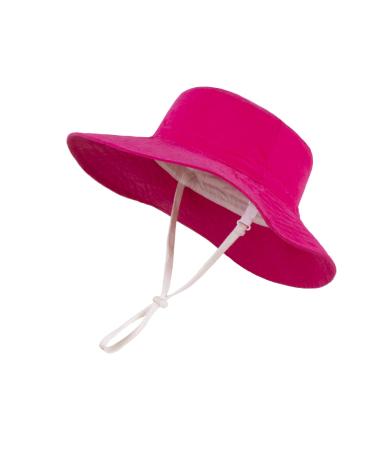 LANGZHEN Beach Sun Protection Hat for Baby Girls Adjustable Toddler Kids Hat Wide Brim Summer Play Hat with Chin Strap Rose 2-4 Years