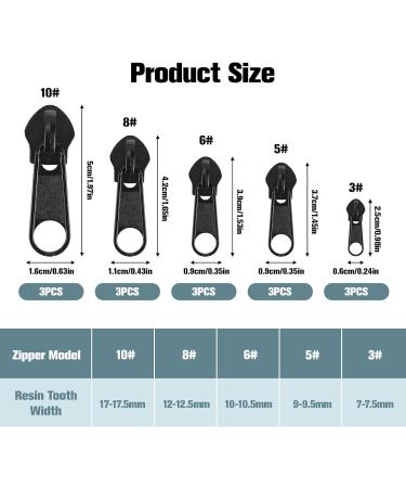 15-Part Zipper Repair Set - Universal Metal Zipper Pulls & Slides for Easy Textile & Luggage Fixes - Black - Buy Online on SooperMarket.com