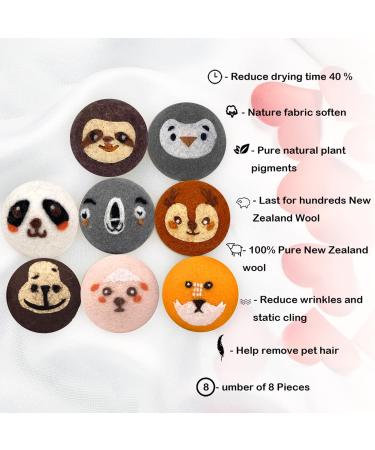 8PCS Wool Dryer Balls - Cute Animal Design 100% Natural New Zealand Wool Chemical-Free Reusable Anti-Static Laundry Solution - Buy Online on SooperMarket.com