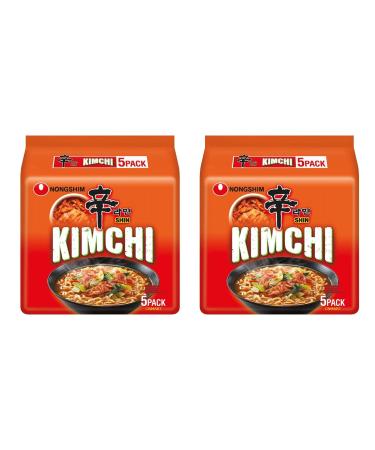 CNMART Nong Shim Kimchi Ramyun Instant Noodle Soup Halal 120g (Pack of 10) Vegetable 5 Count (Pack of 2)