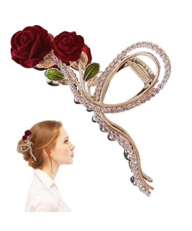 Barrettes Flower Claw Clips Rose Metal Hair Claw Large Rhinestone Hair Clamp Non-Slip Women Hair Jaw Hairstyling Accessories For Thick Hair