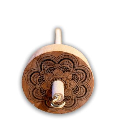 Happy Classy Drop Spindle Maple Top Whorl Spinning Smooth Finish Mandala Design Flower #4